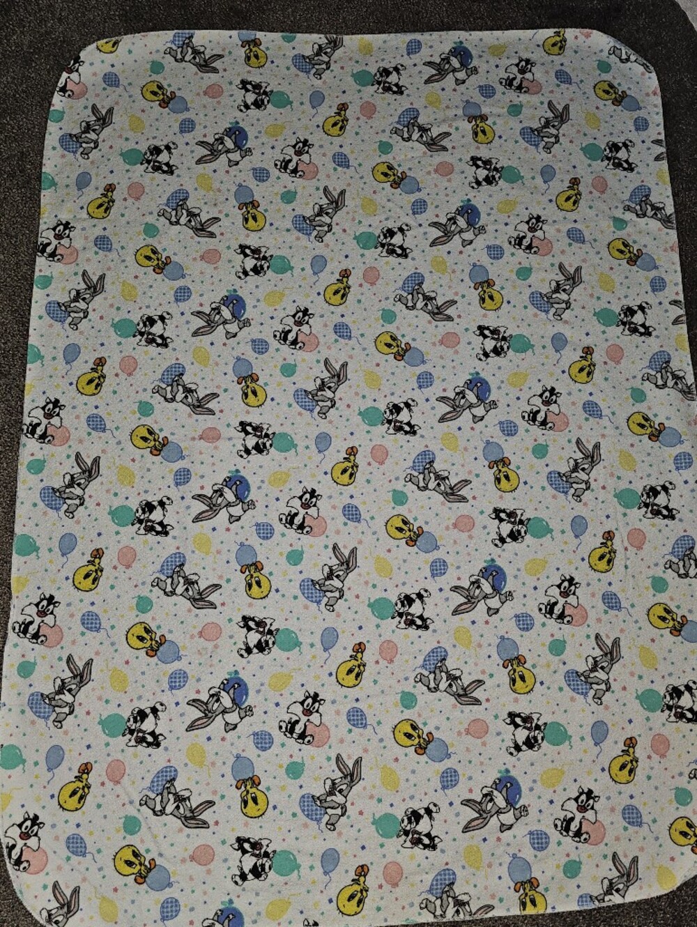 Looney Tunes Baby Blanket Balloons Cotton Flannel Receiving Blanket Vintage 90s - Picture 2 of 11